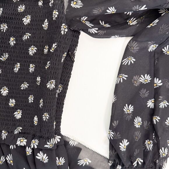 Wilfred Aritzia Long Sleeve Laken Smocked Mini Dress in Black Floral Sz XXS - Picture 7 of 11